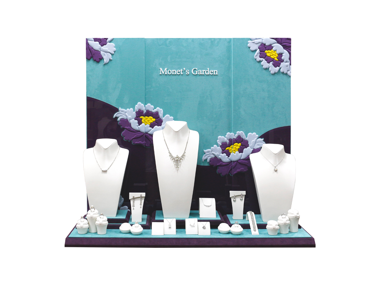 blue white and purple color Monet''s Garden Jewelry Display set