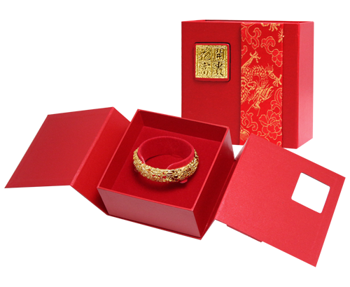 NUOLUX 2 Pcs Chinese Style Brocade Gift Box Satin Jewelry Case Rosary  Bearer Bracelet Container Bangle Holder for Display - Golden Loong Pattern  (Red