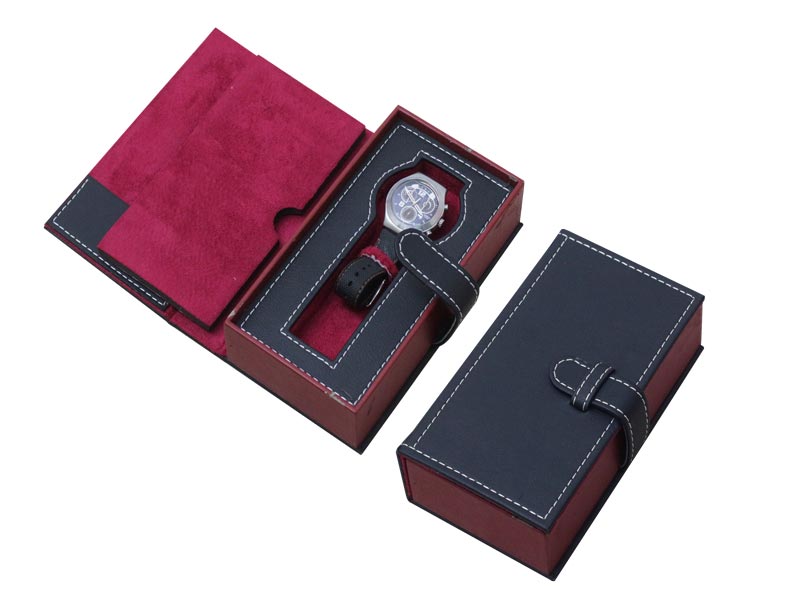 皮革紅黑單支錶盒