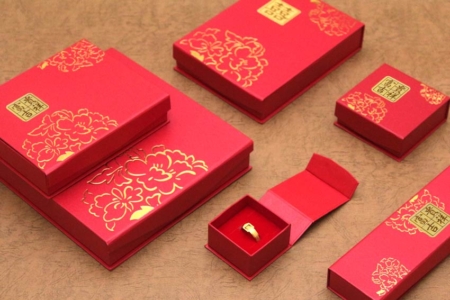 牡丹黃金珠寶盒-Flower Gold Jewelry Paper Box Design